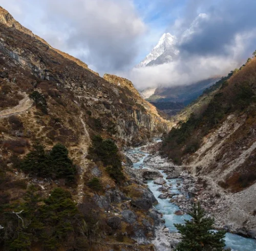 Snow river Imja Khola seen from Tenghboche