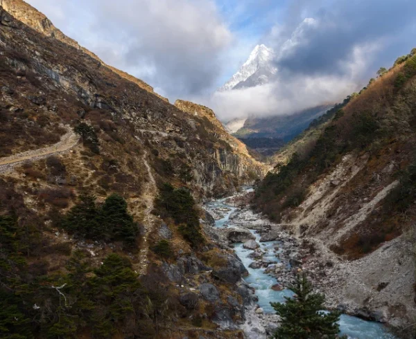 Snow river Imja Khola seen from Tenghboche