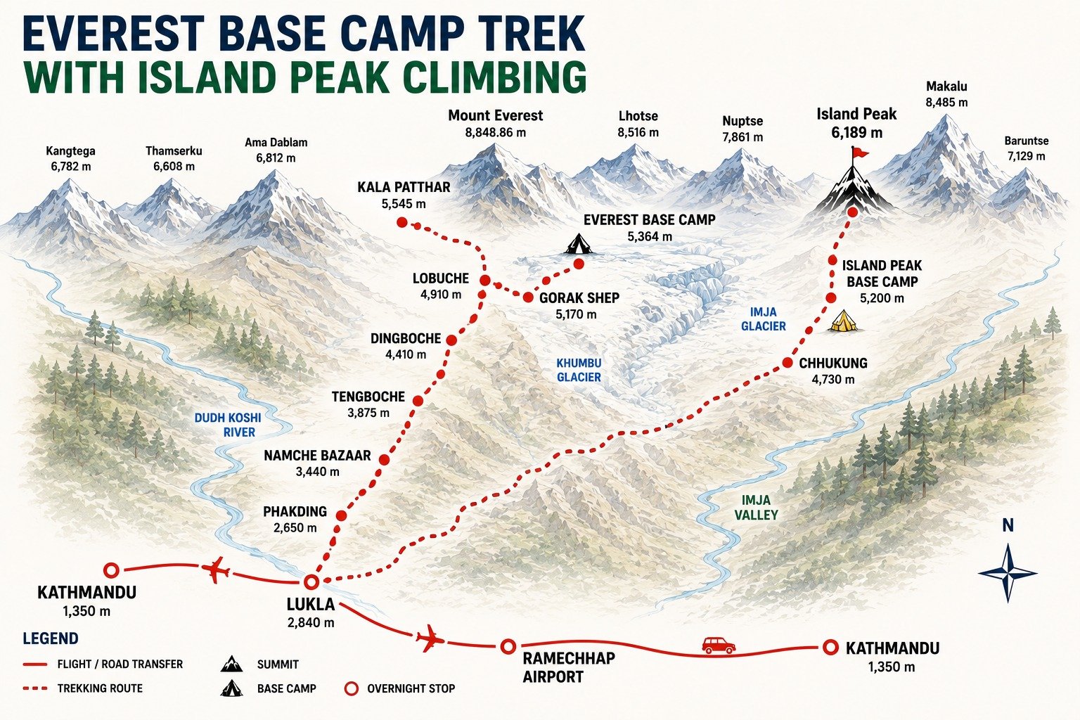Map of Everest Base Camp Trek with Island Peak Climbing - Island Peak Climbing